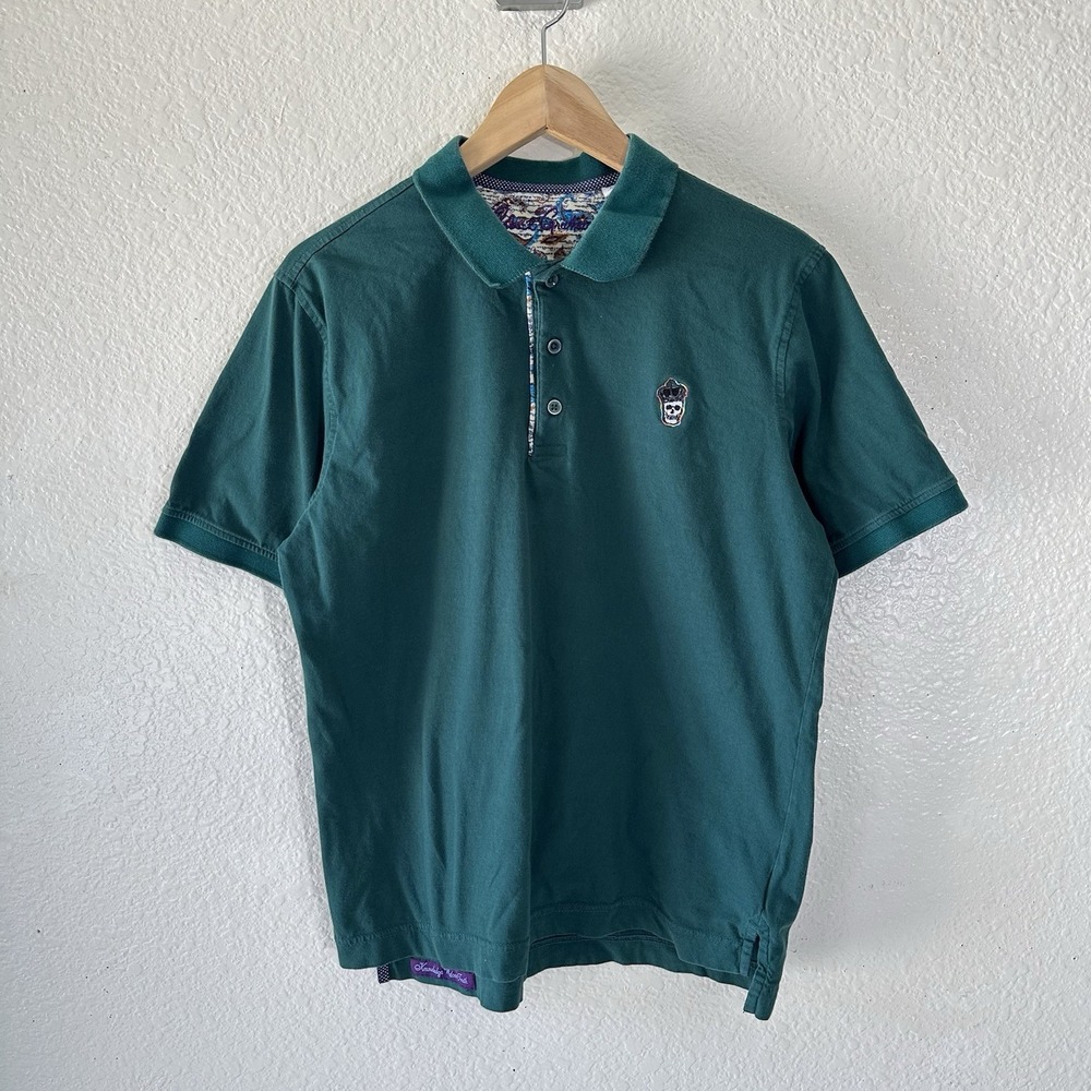 Robert Graham Polo Shirt Mens M Green Classic Fit Casual Golf Crown Skull